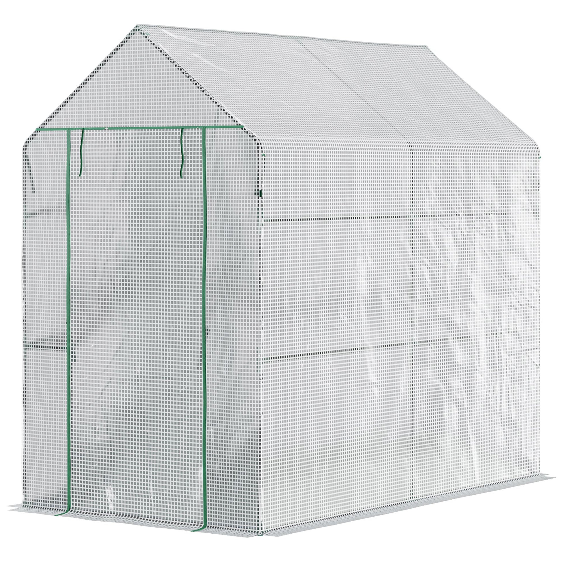 Outsunny 47.25" X 73.25" X 74.25" Walk In Greenhouse, Outdoor Portable Plant Flower Growing Warm House With Roll Up Door And 4 Shelves, White White Plastic