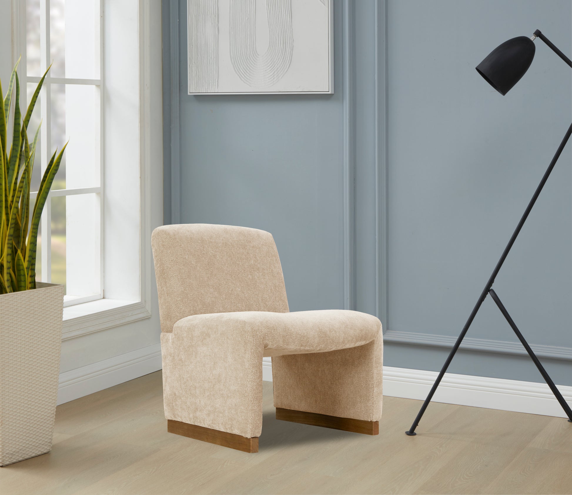 Comfy Accent Chair, Upholstered Slipper Chair, Armless Chair With Wood Legs And Soft Fabric For Living Room, Bedroom,Beige Beige Foam Wood Fabric