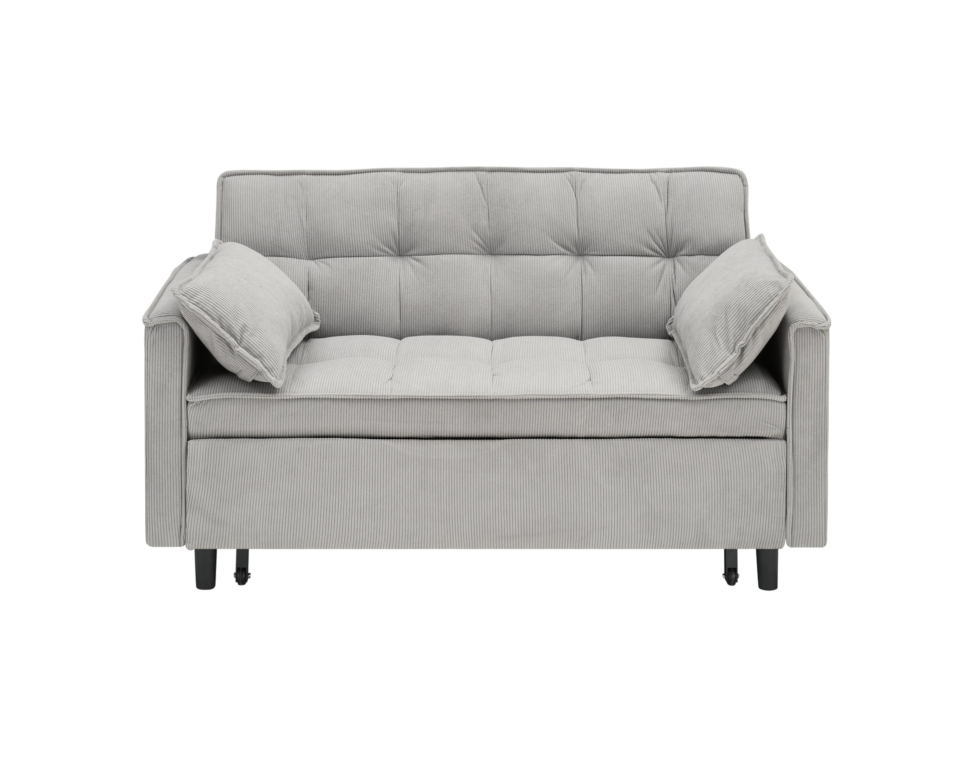 54.30 Inch Double Two Seat Casual Sofa With Pull Out Bed, Living Room Furniture, Light Grey Gray Corduroy 2 Seat