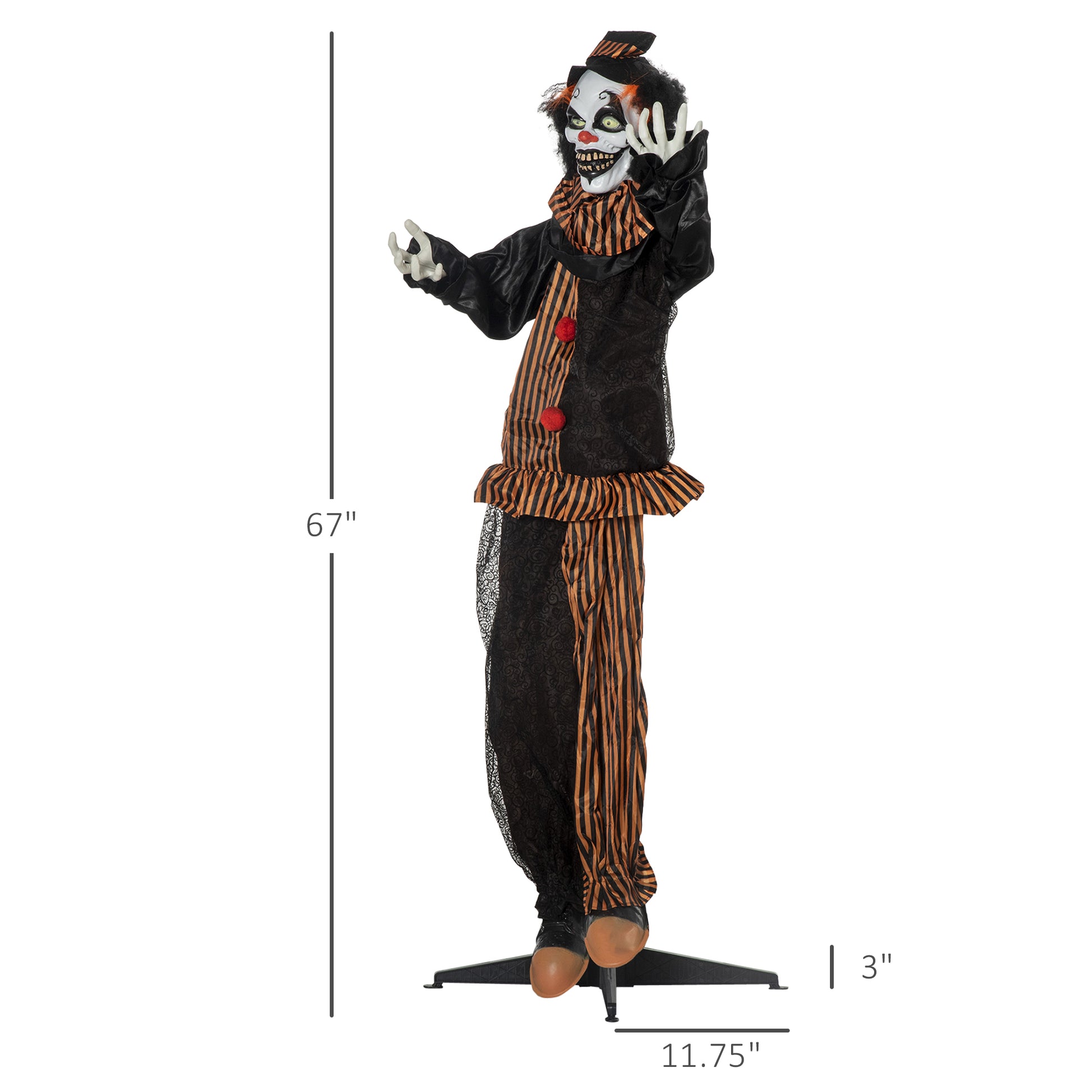 Outsunny 67" Life Size Outdoor Halloween Decorations Talking Circus Clown, Animatronic Animated Prop, D Cor With Sound And Motion Activated Light Up Eyes, Laughter Multicolor Polyester