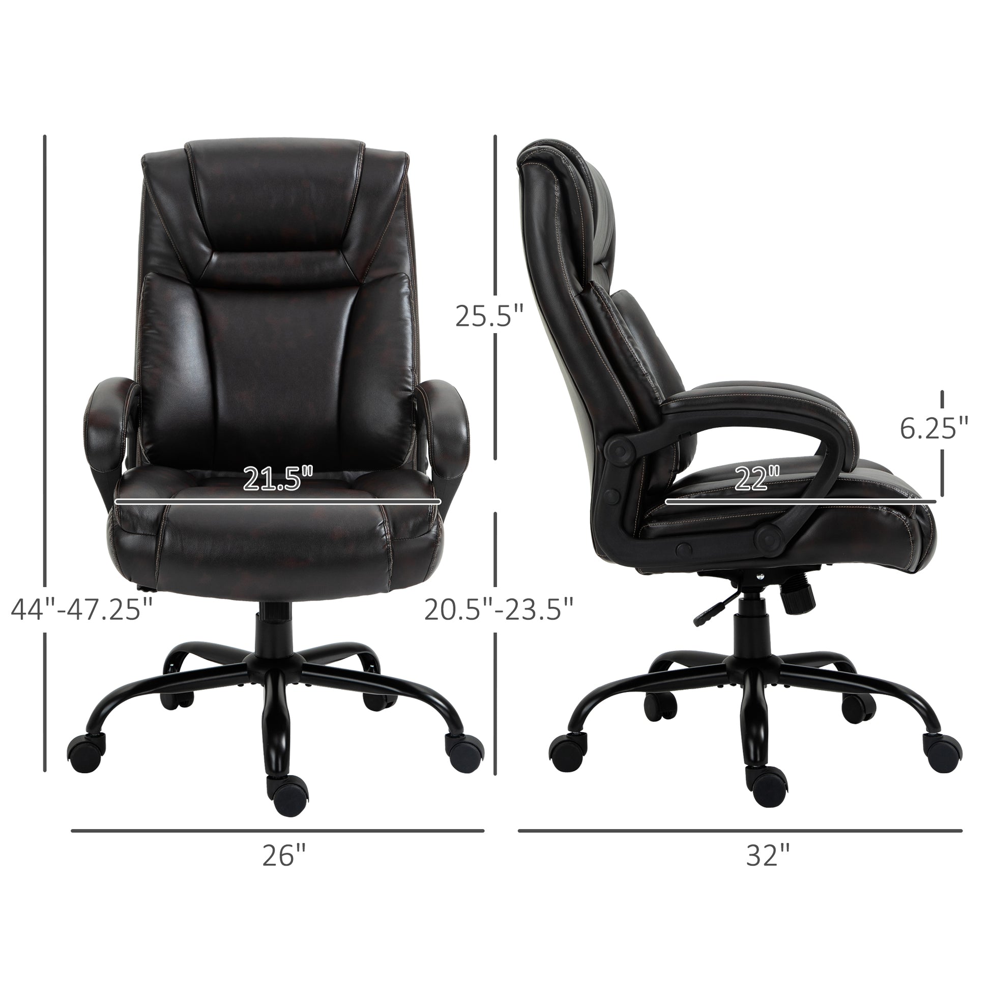 Vinsetto Big And Tall 400Lbs Executive Office Chair With Wide Seat, Computer Desk Chair With High Back Pu Leather Ergonomic Upholstery, Adjustable Height And Swivel Wheels, Brown Brown Faux Leather