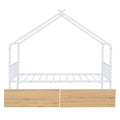 Twin Size Metal House Bed With Two Drawers, White Twin White Metal