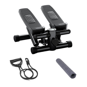 Mini Fitness Stepper, Hydraulic Fitness Stepper With Resistance Bands And Display, Silent Design, Weight Capacity 300Lbs, Portable Stepper For Total Body Workout,11.3"L X 12.6"W X 7.8"H,Black Black Abs Rubber Steel Q235