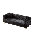 82 Inch Chenille Pull Buckle Design Sofa For Living Room,Buttons Tufted With Copper Nail Decoration Armrest, Modern Couch Upholstered Button And Metal Legs Black Foam Chenille 3 Seat