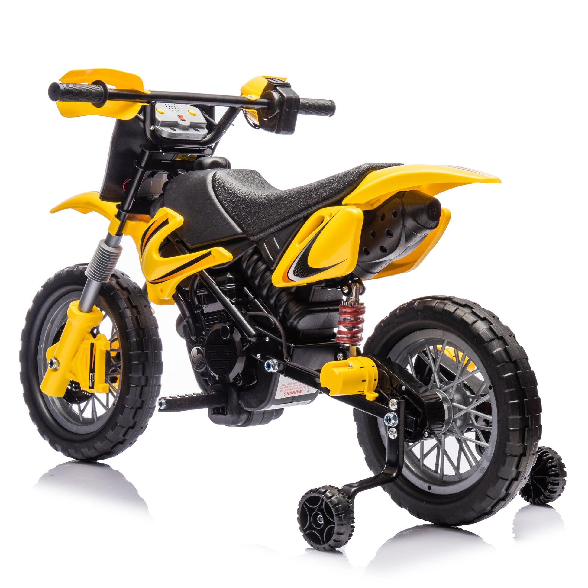 12V Kids Ride On Electric Toy Motorcycle,Rear Suspension,Twist Grip Throttle,Slow Start,Removable Training Wheels,Indie Music Box With Horn And Engine,Simulation Of Dirt Bike Modeling For Kids 3 8. Yellow 50 99 Lbs Polypropylene