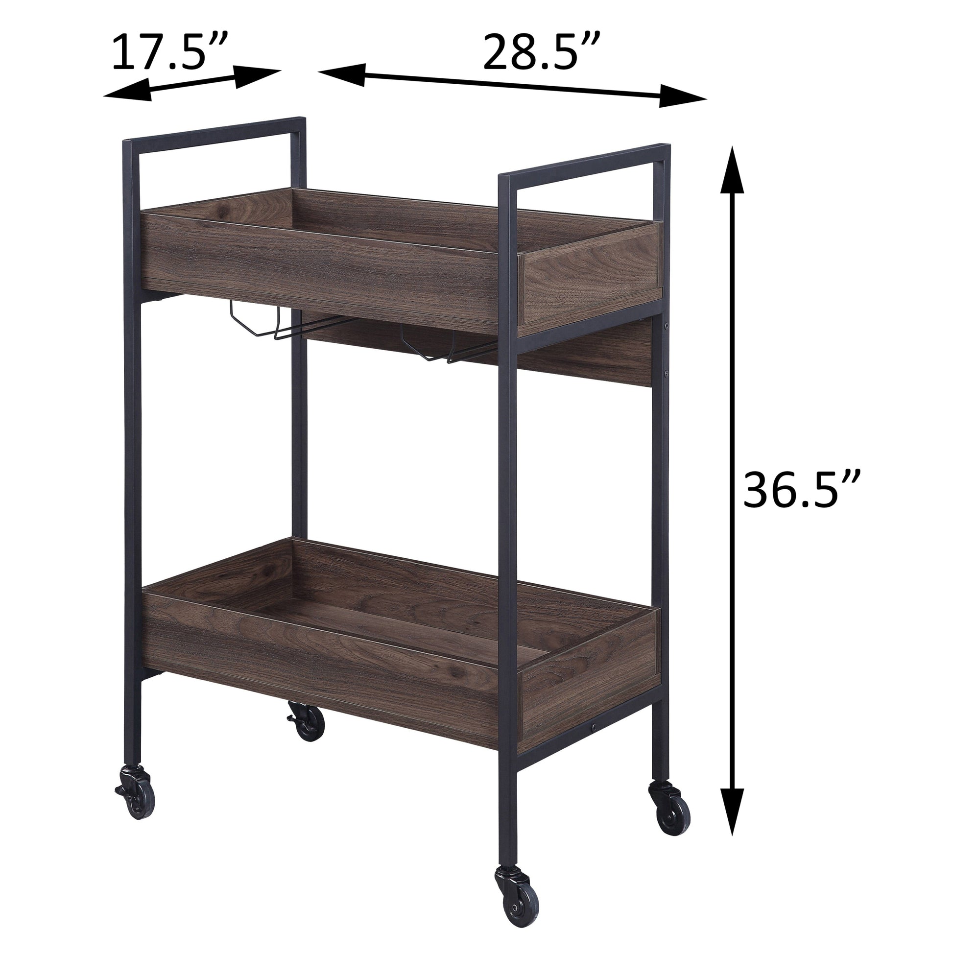 Walnut And Black Serving Cart With 2 Shelves Brown Black Dining Room Rectangular Kitchen Carts Wood Metal