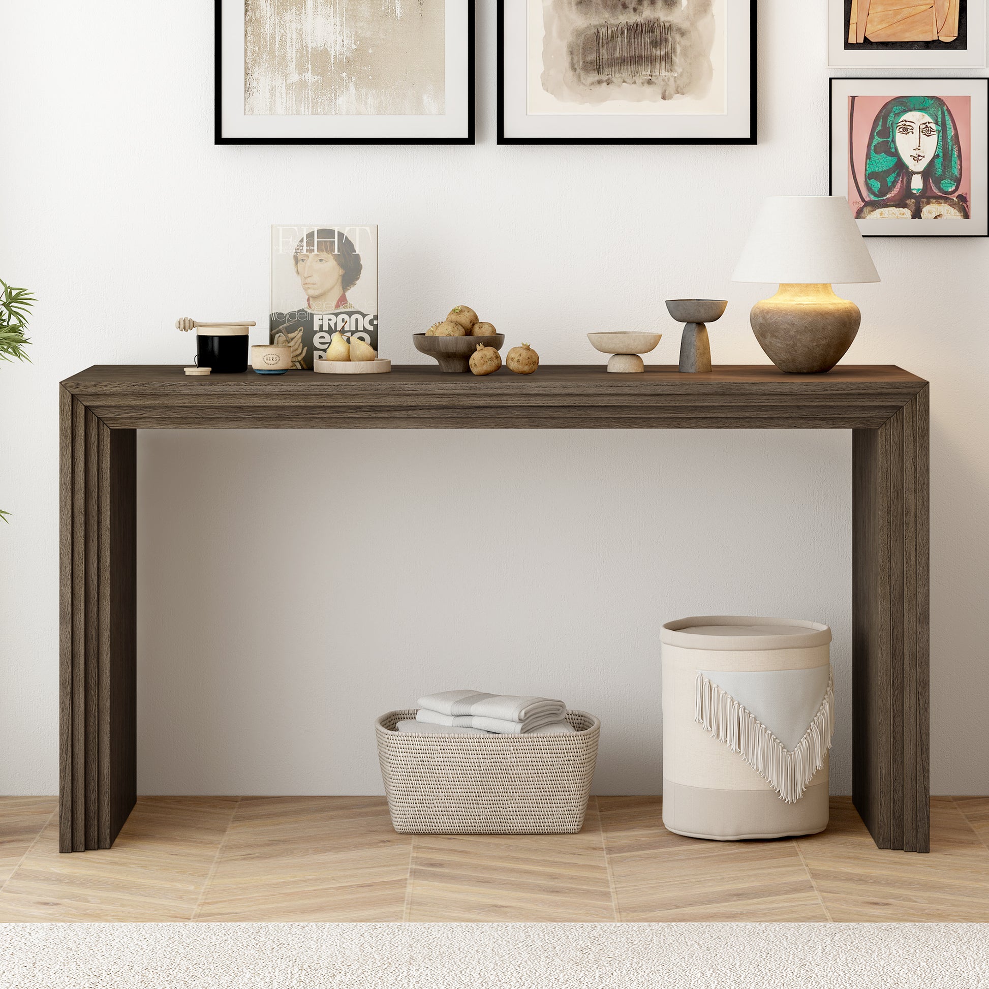 Modern Style Console Table Made Of Paulownia Solid Wood Veneer,Suitable For Foyer, Living Room, Or Entryway. Natural Mdf