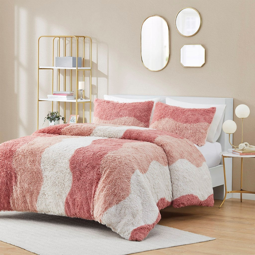 Ombre Shaggy Faux Fur Comforter Set Twin Multicolor Polyester