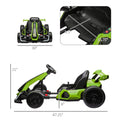 Aosom 24V 7.5 Mph Electric Go Kart With Adjustable Seat, Drifting Car Battery Powered Ride On Toy Outdoor With Slow Start, Button Start, Music, Honking Horn, Lights, For 6 12 Years Old, Green Green Iron Plastic