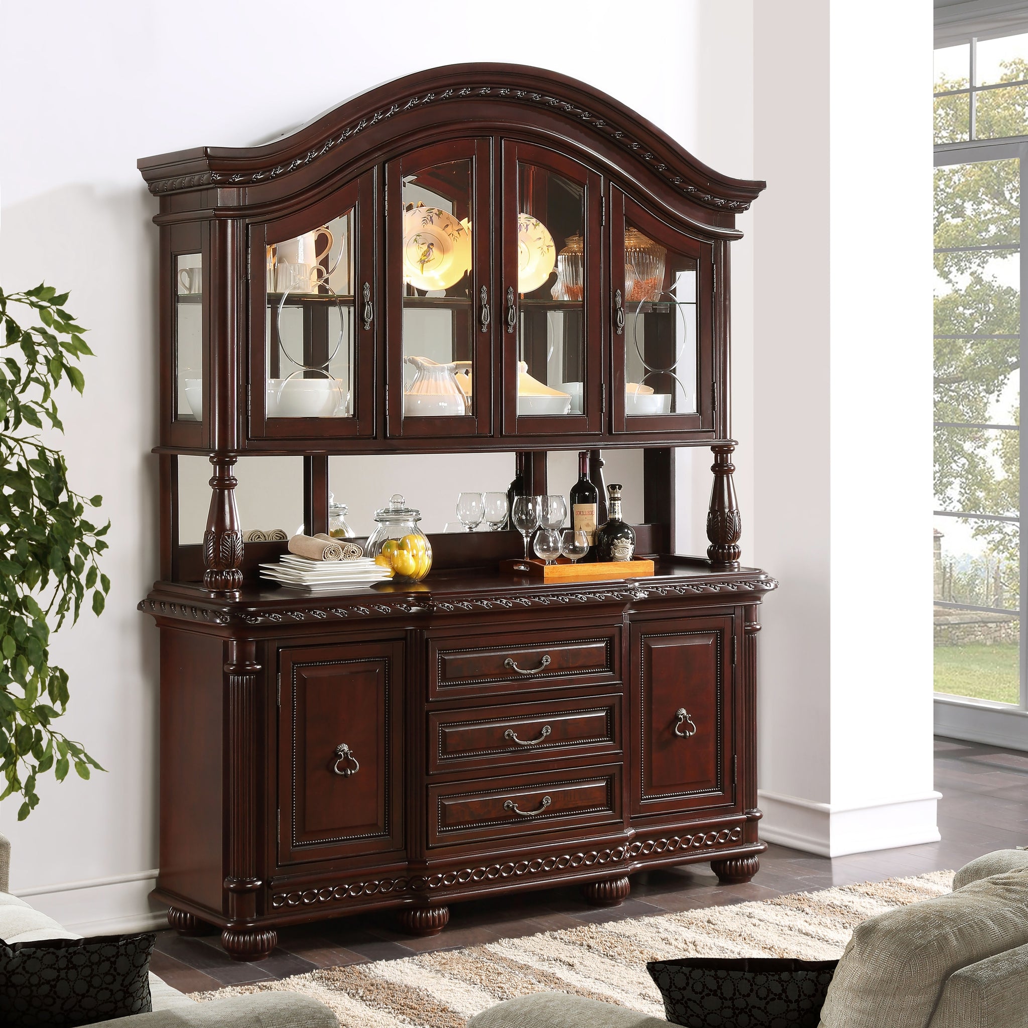 Antoinette Buffet And Hutch Dark Brown Dark Brown Wood