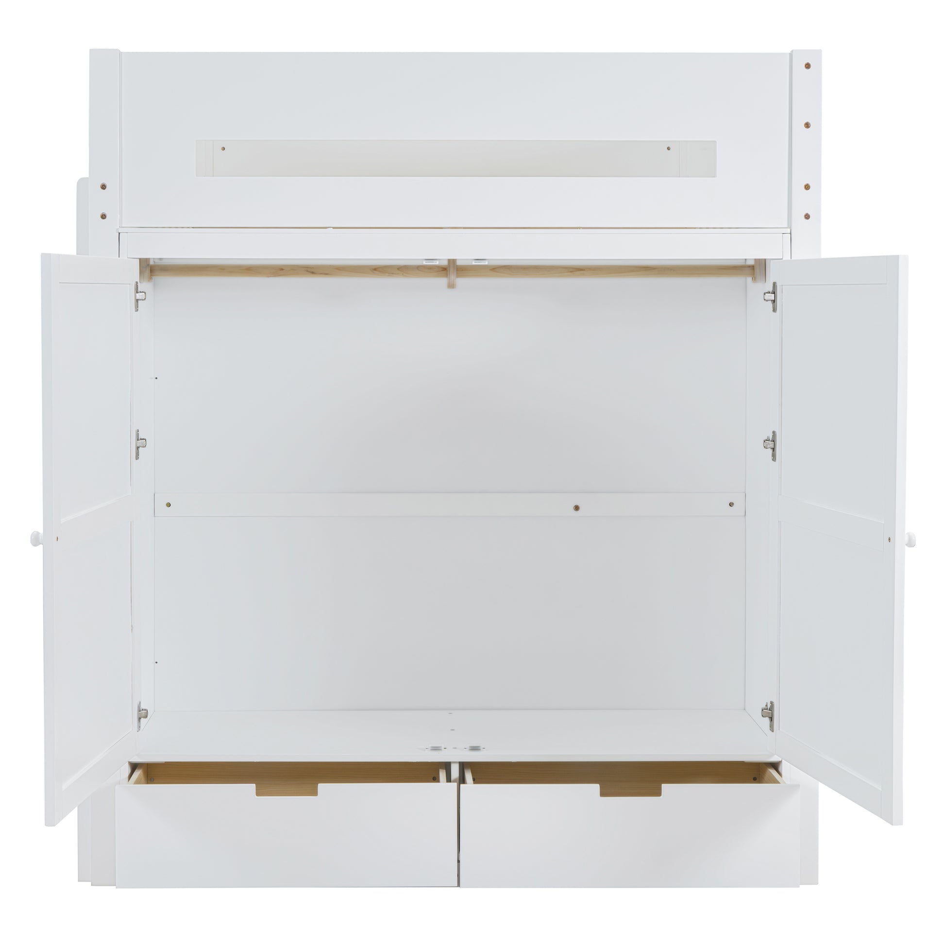 Full Size Wooden Loft Bed With Wardrobe, Desk, Drawers, Shelves, White Full White Plywood