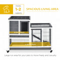 Pawhut Wooden Rabbit Hutch Elevated Bunny Cage Indoor Small Animal Habitat With Enclosed Run With Wheels, Ramp, Removable Tray Ideal For Guinea Pigs, Grey Grey White Wood