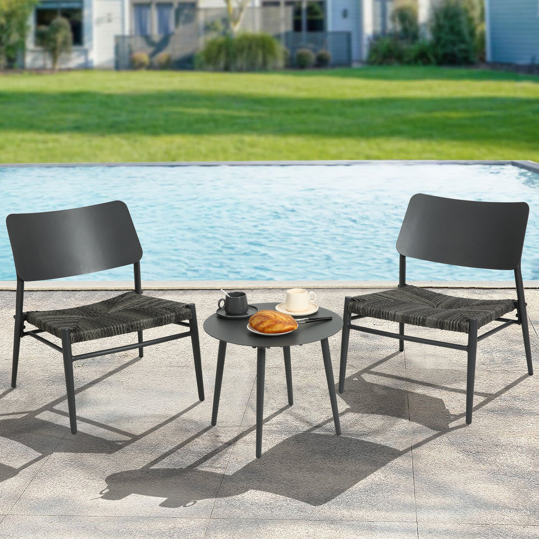 Aluminium 3 Piece Patio Set Bistro Table And Chairs Setbackyard, Garden, Living Room, Light Gray Grey Steel