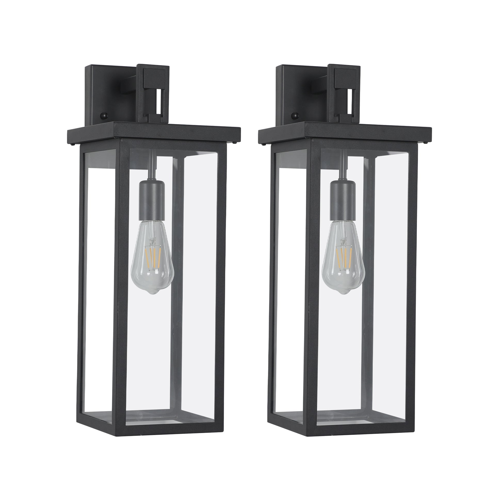 Set Of 2 Modern Outdoor Wall Lanterns With Black Metal Frame And Clear Glass, Weatherproof Wall Sconces For Porch, Garage, Or Entryway Lighting, E26 Bulb Compatible Black Modern Glass Aluminium,Glass