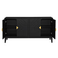 4 Door Sideboard Storage Cabinet For Living Room And Dining Room, Two Large Cabinets With Gold Handles And Adjustable Shelf, Black Black Rubberwood Solid Wood Mdf