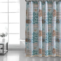 Sea Life Print Shower Curtain With Button Holes, Blue And Brown Blue Brown Fabric