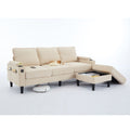 Beige Color Knock Down 3 Seat Combo Sofa With Storage Ottoman For Living Room Apartment Bedroom And Compact Room, Upholstered Sectional Couch, L Shaped Bench With A Footrest, A Individual Sto White Wood Primary Living Space Heavy Duty Pine 3 Seat Beige
