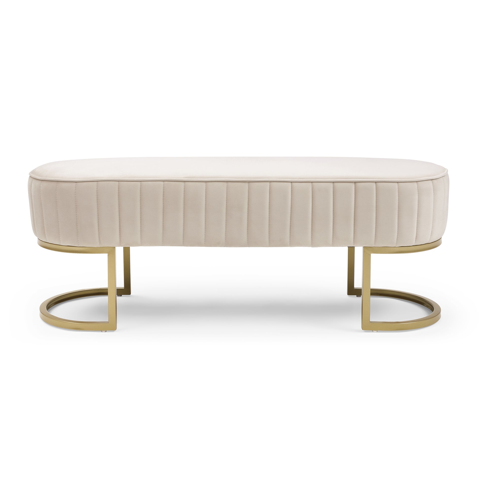 Bench Bedroom Bench ,Velvet Oval Upholstered End Of Bed Bench With Golden Metal Legs ,48" Modern Storage Ottoman Bench For Bedroomliving Room, Entryway Window ,Begie Beige Velvet