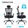 Big And Tall Office Chair 500Lbs Ergonomic Office Chair For Heavy People With 3D Armrest, Quiet Rubber Wheels, Adjustable Lumbar Support And Headrest Heavy Duty Metal Base Mesh Chair Nylon Black