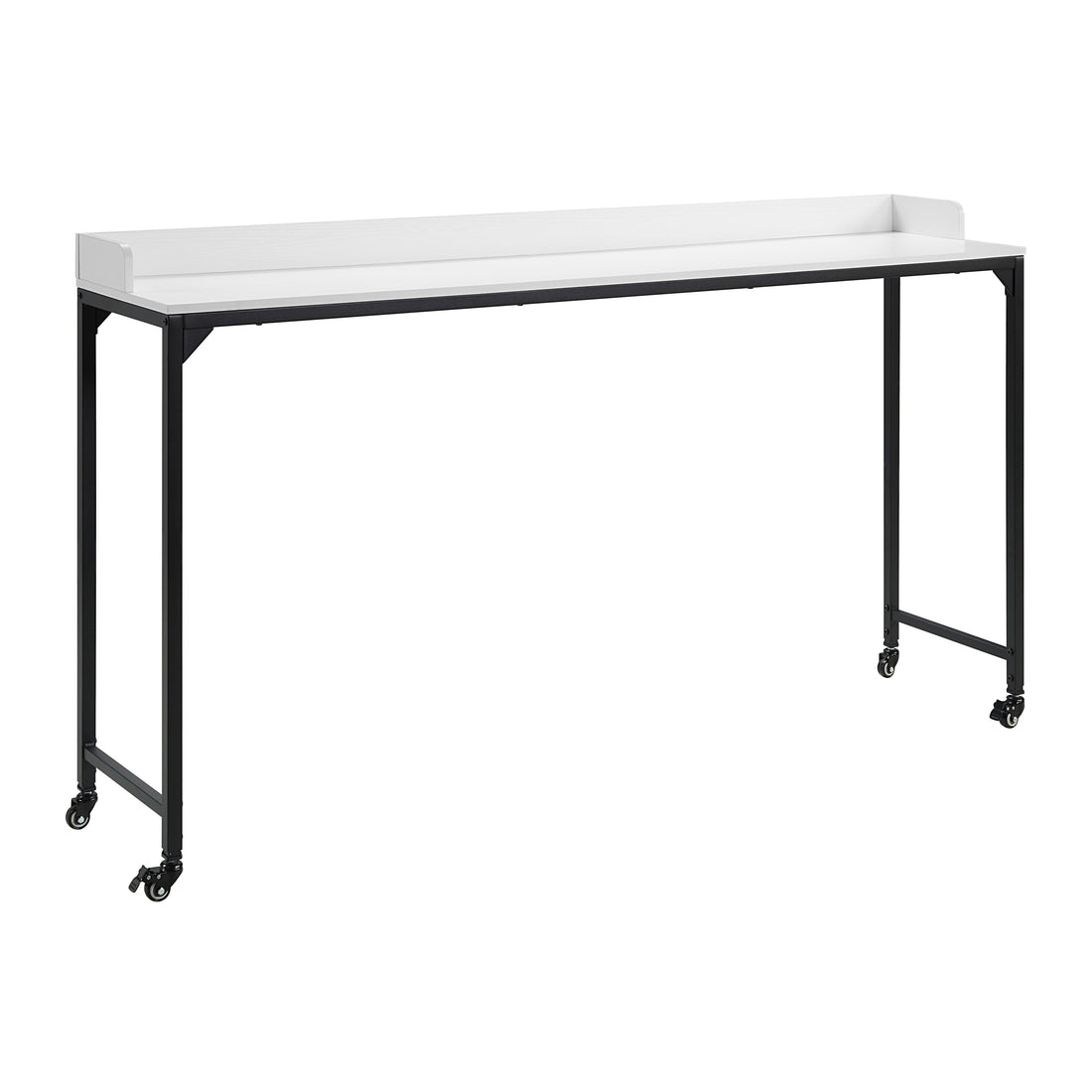 White Finish Multipurpose Over The Bed Desk With Adjustable Height, Metal Legs With Casters, Overbed Table 1Pc, Laptop Table For Bed, Breakfast Table Black White Rectangular Engineered Wood,Metal