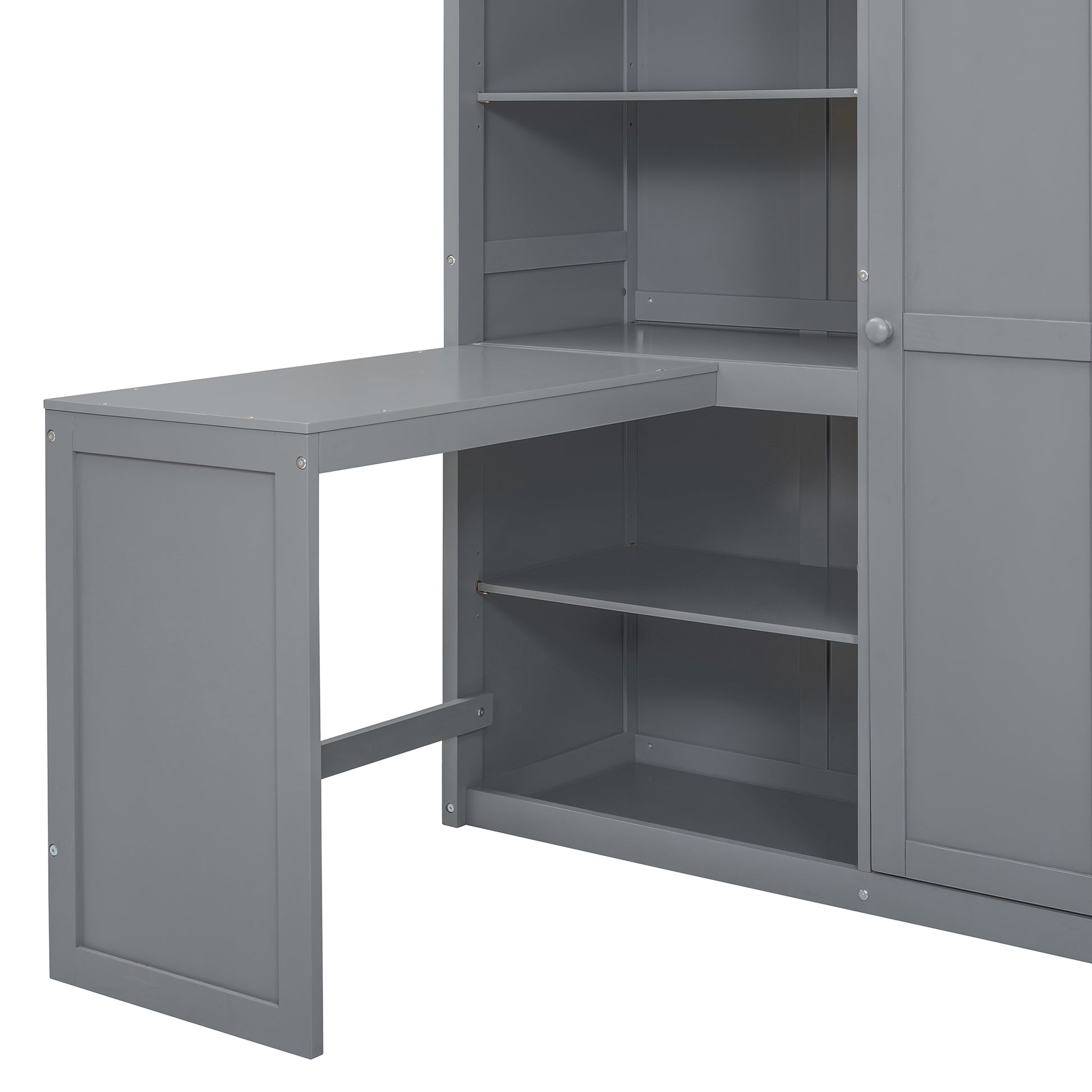 Full Size Loft Bed With Wardrobe,Desk And Shelves,Grey Grey Mdf Lvl