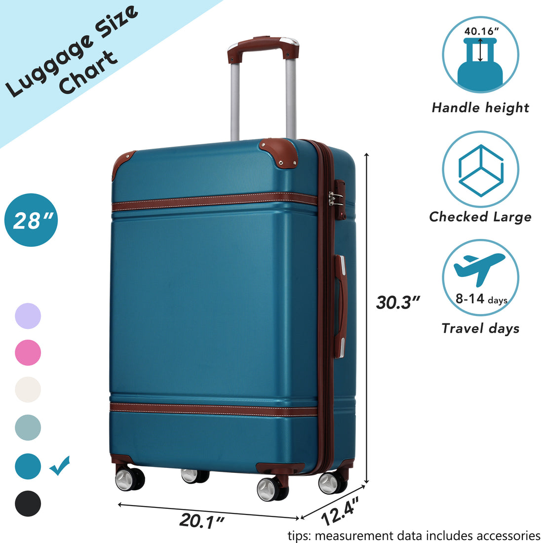 Hardshell Luggage With Tsa Lock28" Expandable Lightweight Suitcase With Spinner Wheels, Single Vintage Luggage,Blue Blue Abs