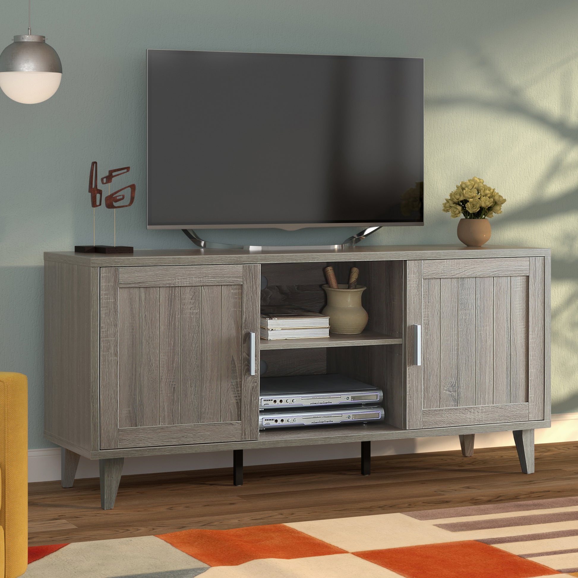 Briggs Modern 60 Inch Tv Stand For Tvs Up To 65 Inches, Stonewash Grey Finish Grey 60 69 Inches Mdf Mdf