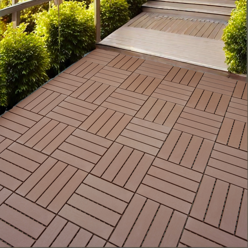 Plastic Interlocking Deck Tiles, 44 Pack 12"X12" Waterproof Patio Deck Tiles For Outdoor, Poolside, Balcony, Backyard Easy Installation, High Load Bearing Capacity, All Weather Use Brown Plastic