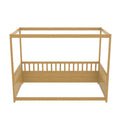 Twin Size Canopy Bed Frame With Guardrails For Kids,Floor Bed Twin With Four Poster Design,Kids Montessori Floor Bed,Wood Canopy Bed Frame For Girls,Boys Twin,Natural Box Spring Required Twin