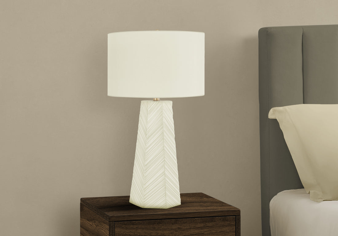 Lighting, 29"H, Table Lamp, White Ceramic, Ivory Cream Shade, Contemporary White Ceramic