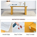 Table And Chair Set.Large Modern Rectangular Table With 0.4 Inch Patterned Glass Tabletop And Large Mdf Table Legs.Comes With 6 Chairs With Faux Leather Cushioned Seats And Golden Metal Legs. Gold White Seats 6 Mdf Glass
