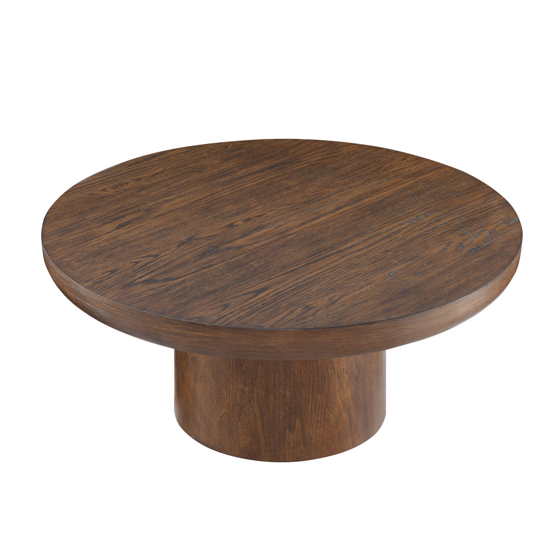 35.98Inch Round Coffee Table With Cylindrical Leg,Wood Veneer Tabletop Table,Rounded Sofa Side Table For Living Room Office,Brown Dark Brown Mdf