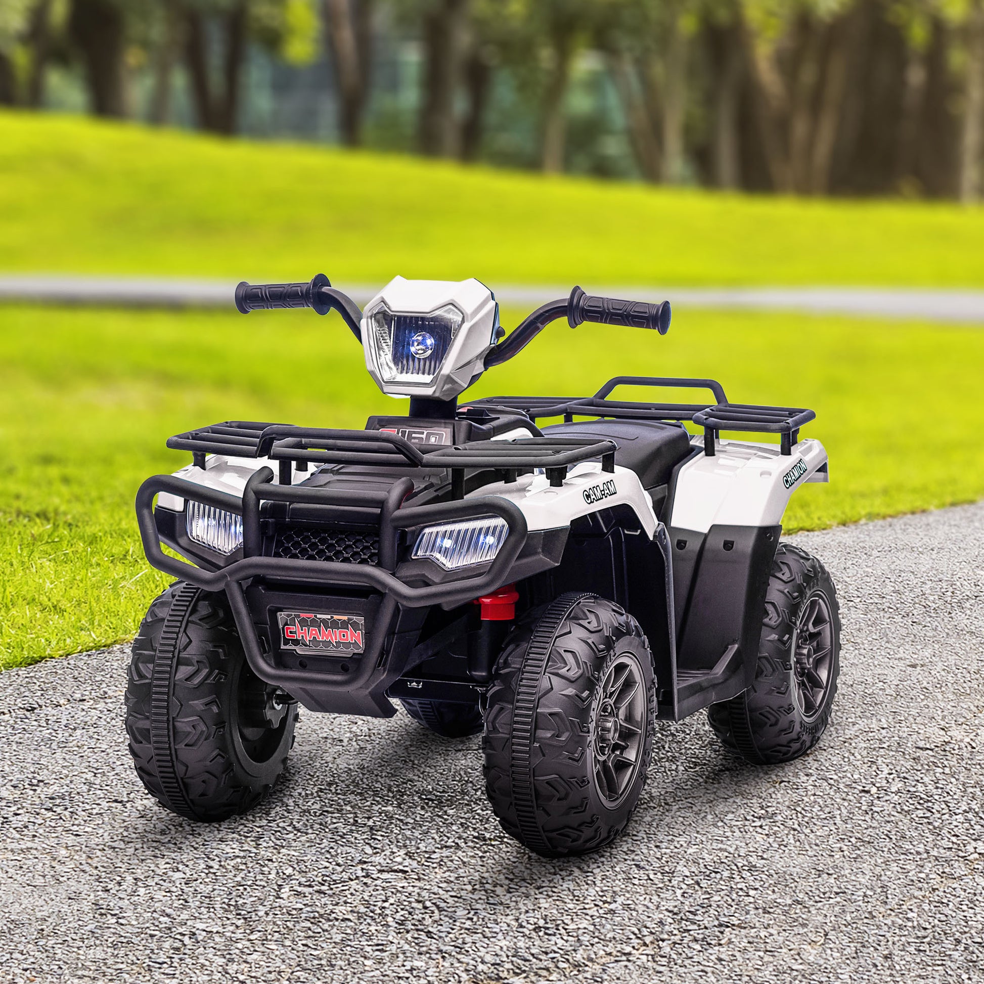 Aosom 12V Ride On Atv For Kids, Kids Electric 4 Wheeler With Headlight, Music, Mp3, Treaded Tires, Battery Powered Kids Quad For Toddler, White White Plastic