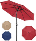 10Ft Outdoor Market Patio Umbrella With 8 Sturdy Ribs, Tilt Crank Push Button For Garden, Deck, Backyard And Pool Red Stainless Steel