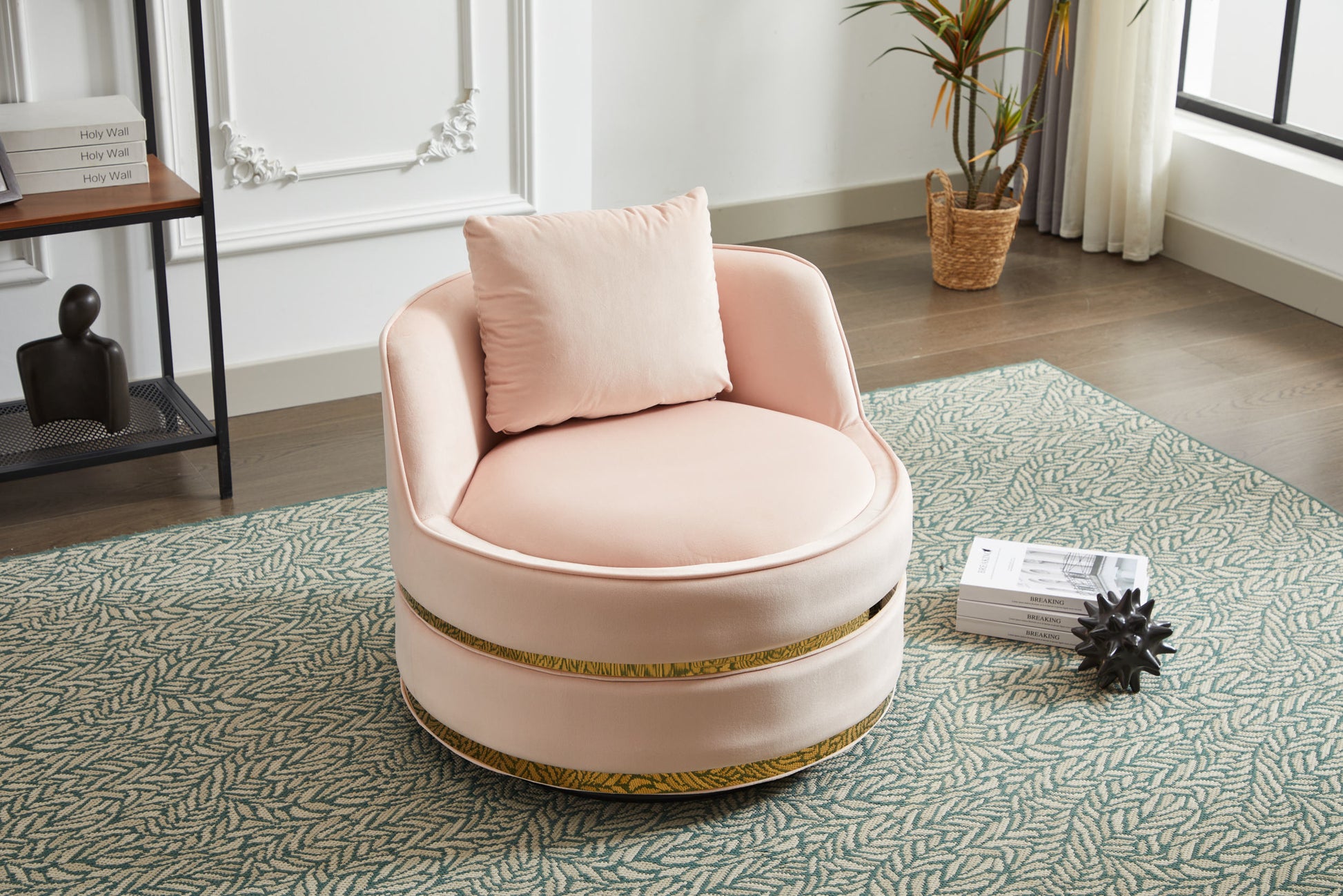 Swivel Chair, 360 Swivel Accent Chair, Barrel Chair For Living Room Bedroom Pink Velvet