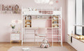 Twin Size Loft Bed With Desk And Shelfloft Bed With Ladder,Twin,White Twin White Metal