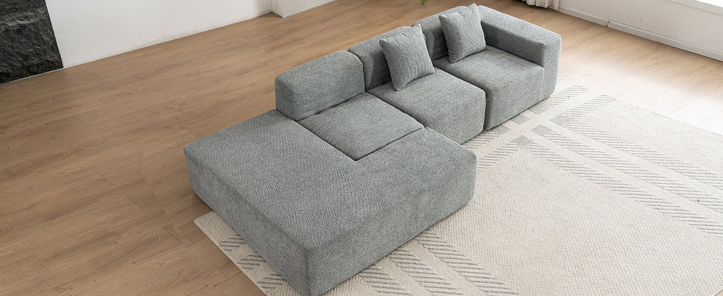 116.5" Sectional Sofa Full Compressed Sofa Couch Free Combined Sofa For Living Room, Grey Grey Foam Polyester 4 Seat