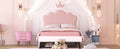 Twin Size Upholstered Princess Bed With Crown Headboard And 2 Drawers,Twin Size Platform Bed With Headboard And Footboard, Pink White Twin White Pu