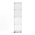 4 Tier Glass Display Cabinet, Single Door Glass Cabinet With Lock And Wheels, Floor Standing Storage Cabinet With 3 Acrylic Shelves For Living Room, Bedroom And Office, White, 15.8