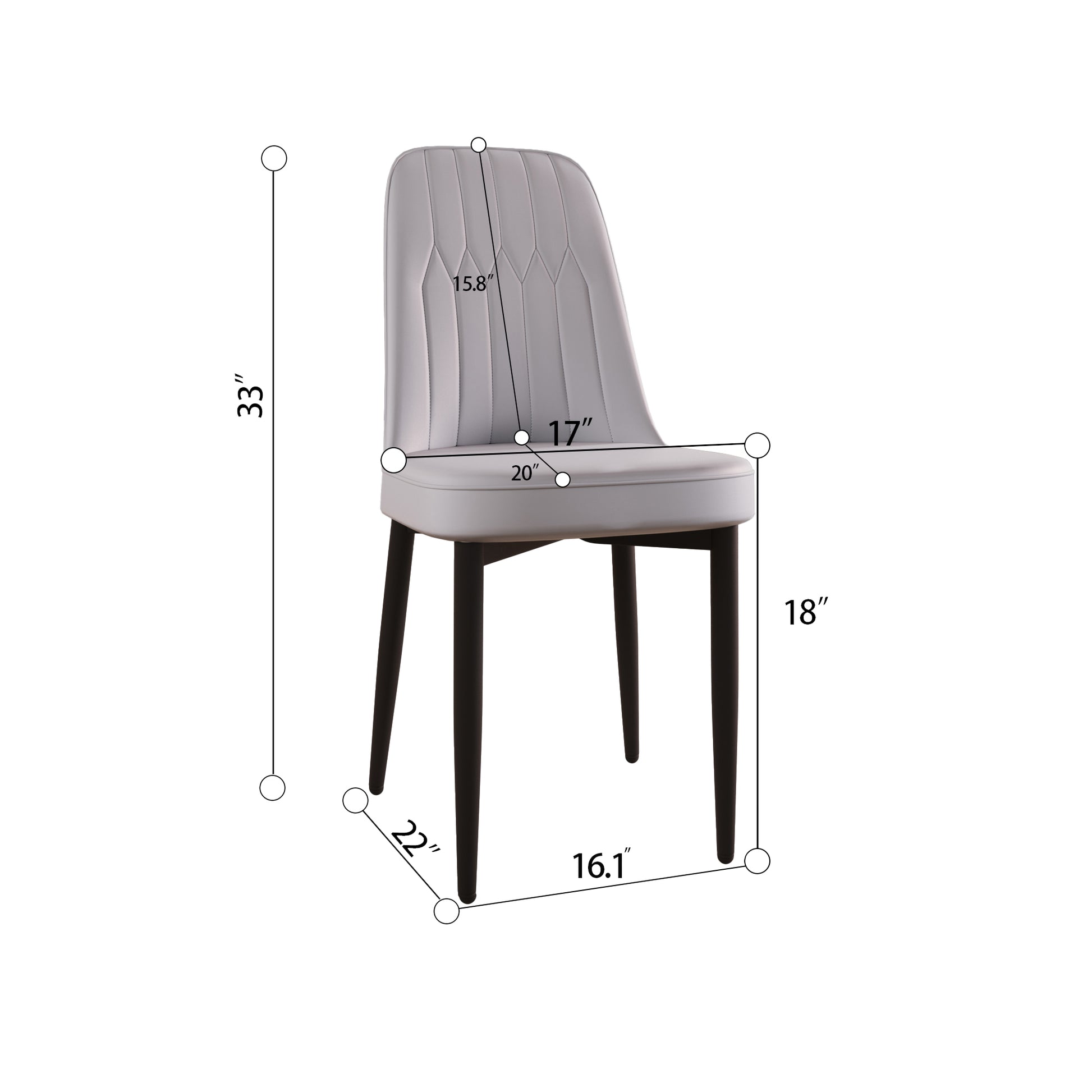 A Set Of 2 Dining Chair, Modern Style Chair Made Of High Quality Pu Leather Fabric With Thick Soft Cushions, Black Metal Leg Kitchen Chair, Dining Room Kitchen Dining Chair Grey Metal Gray Kitchen