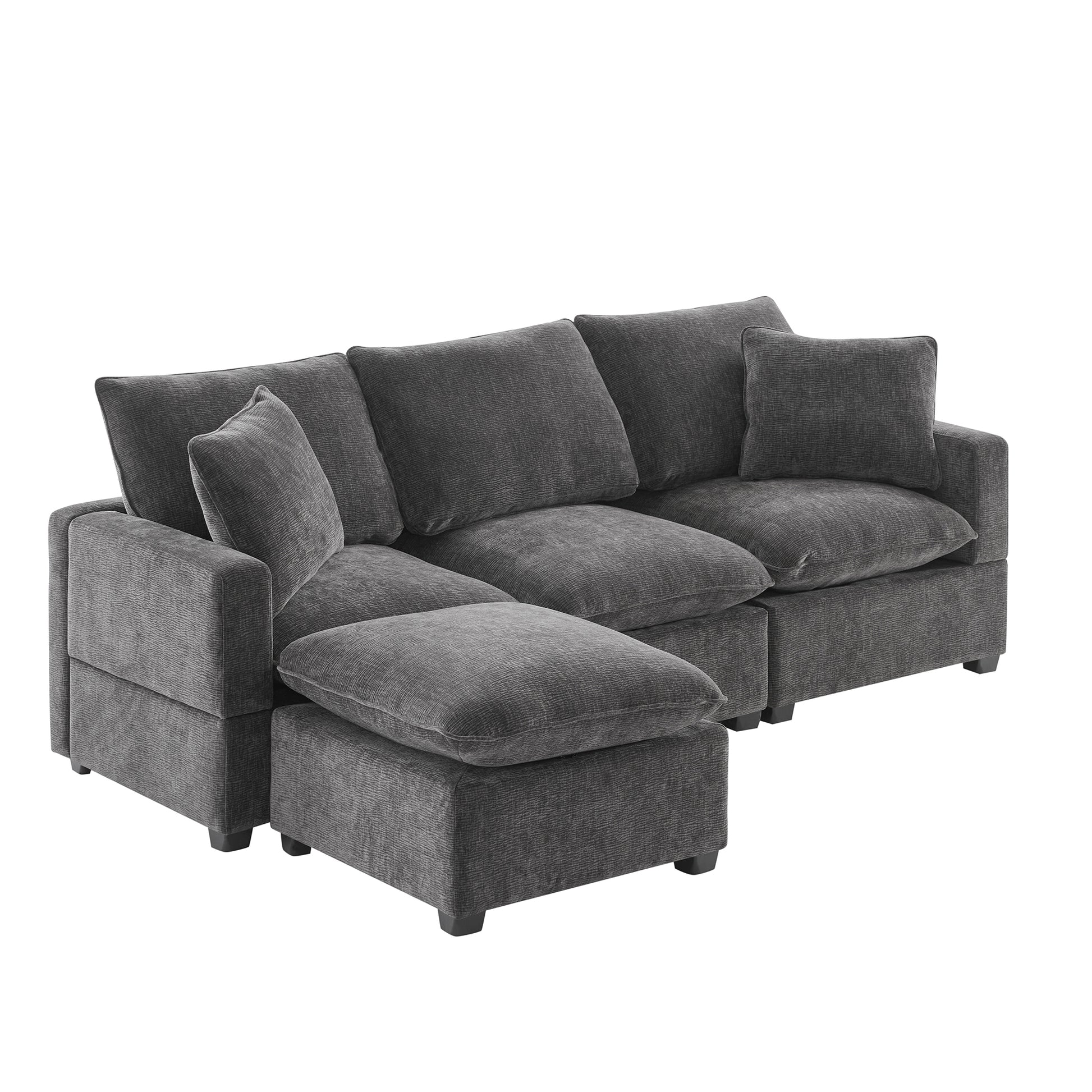 84*57" Modern Modular Sofa, 4 Seat Chenille Sectional Couch Set With 2 Pillows Included, Freely Combinable Indoor Funiture For Living Room, Apartment, Office, 2 Colors Black Grey Chenille 4 Seat