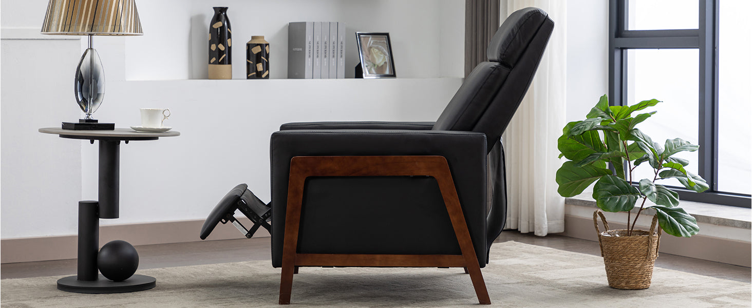 Set Of Two Wood Framed Pu Leather Recliner Chair Adjustable Home Theater Seating With Thick Seat Cushion And Backrest Modern Living Room Recliners, Black Black Pu Pu