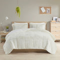 Shaggy Long Fur Comforter Mini Set Twin Ivory Polyester