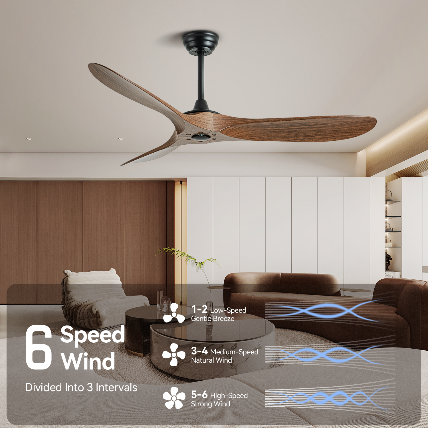 60 Inch Ceiling Fan With Remote Control Timed Lighting, Reversible Airflow And Quiet Operation For Living Room & Bedroom & Outdoor Wood Modern Abs