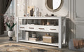 62.2'' Modern Console Table Sofa Table For Living Room With 4 Drawers And 2 Shelves White Solid Wood Mdf