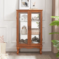 2 Doors Curio Cabinet With Tempered Glass Doors, Curio Cabinets With Mirrored Back Panel And Adjustable Shelves, Lighted Display Cabinet For Home, Office Light Bulb Included Oak Oak Mdf Glass