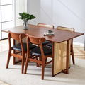 Table And Chair Set, Ancient Style Solid Wood Dining Table, Imitation Rattan Table Legs, Beautiful Simple Solid Wood Dining Chair, Perfect For Dinner, Meetings, Home And Office Decoration Walnut Rubber Wood