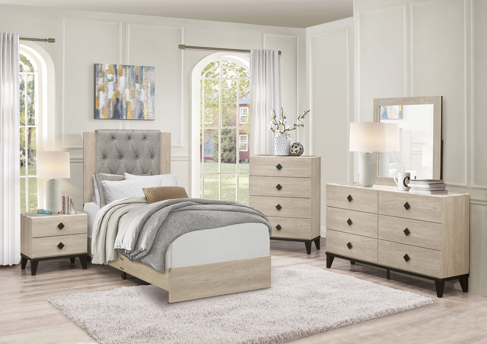 Modern Design Bedroom Furniture 1Pc Cream Finish And Black 4 Drawers Beautiful Chest With Faux Marble Top Black,Cream Modern Wood