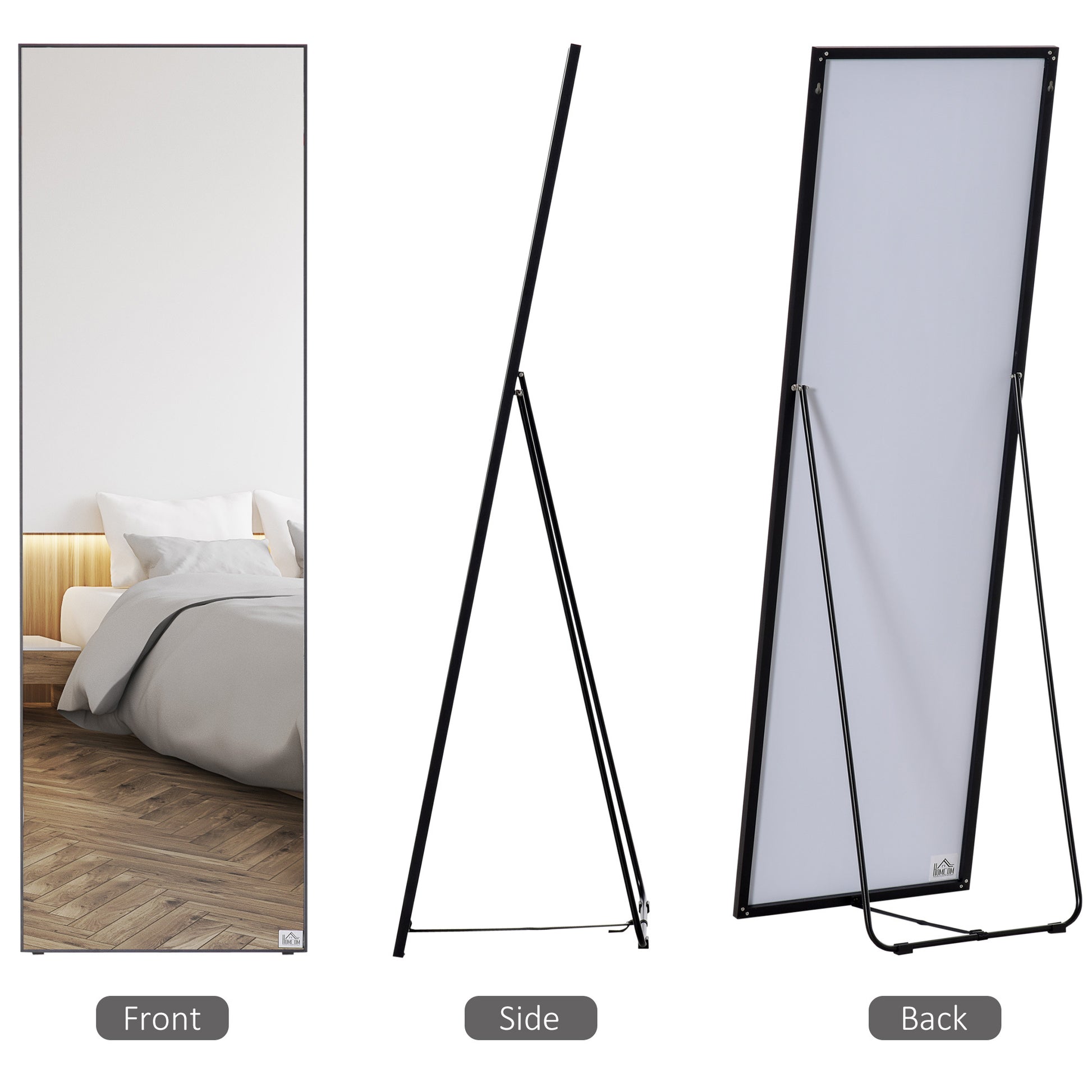 Homcom Full Length Glass Mirror, Freestanding Or Wall Mounted Dress Mirror For Bedroom, Living Room, Bathroom, 19.75" X 63.5", Black Black Aluminum