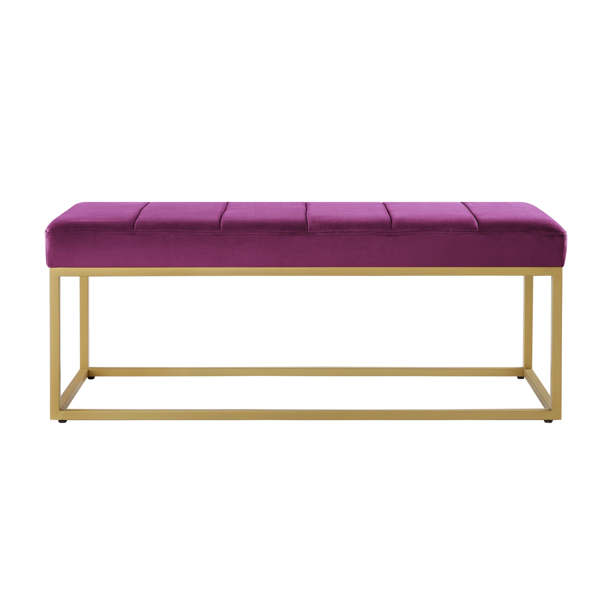 Modern Tufted Channel Entryway Bench Emerald Velvet Upholstered End Of Bed Bench With Metal Frame,Footboard Bench For Living Room, Bedroom Violet Foam Velvet